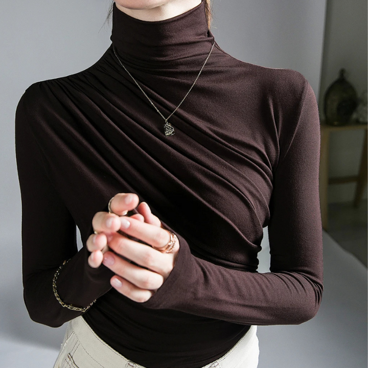 Draped Silky Turtleneck Top