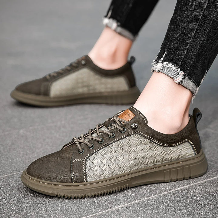 Genuine Leather & Mesh Low-Top Sneaker