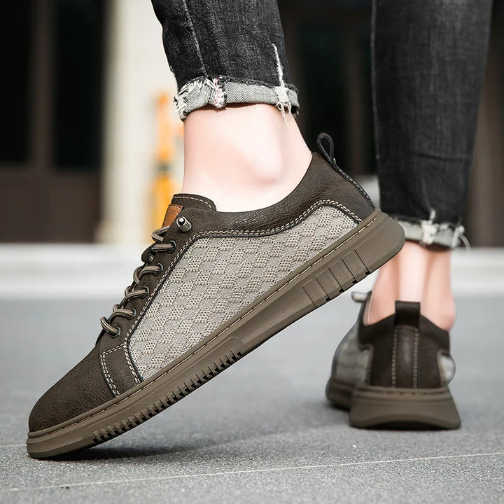 Genuine Leather & Mesh Low-Top Sneaker