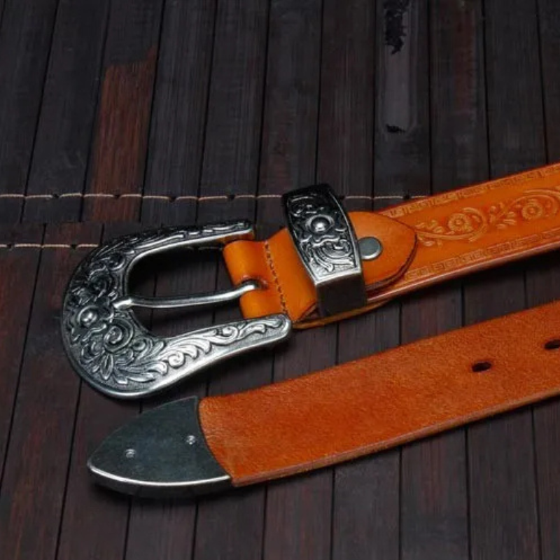 Genuine Leather Embossed Western Belt