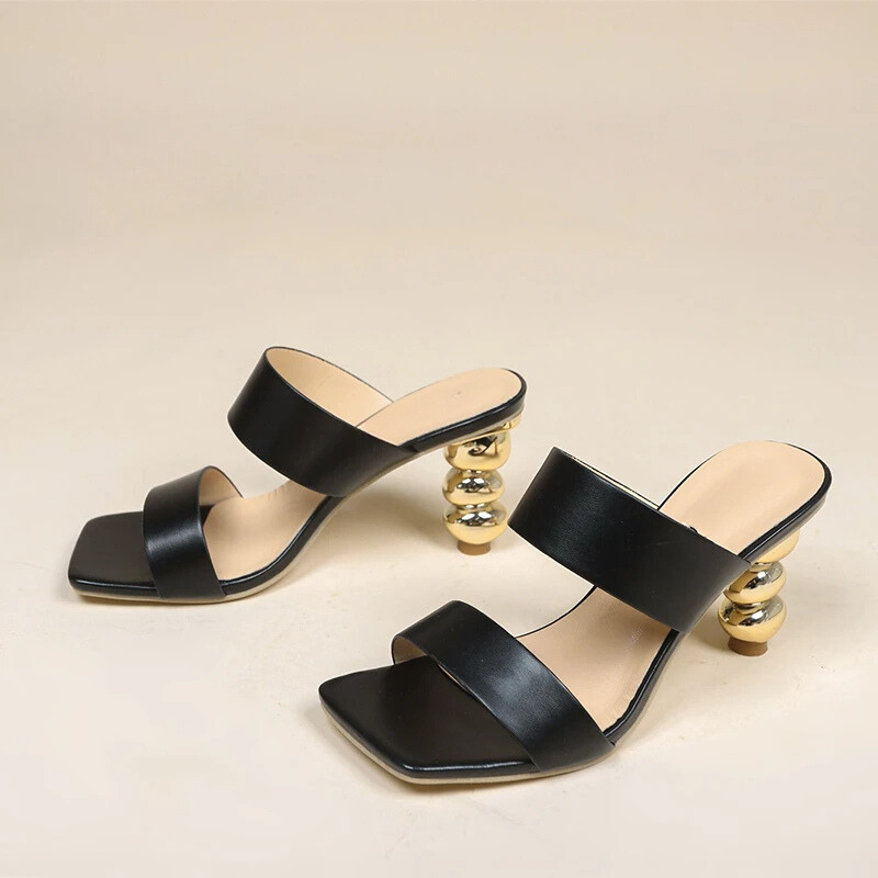 Gold Statement Square Toe Sandals