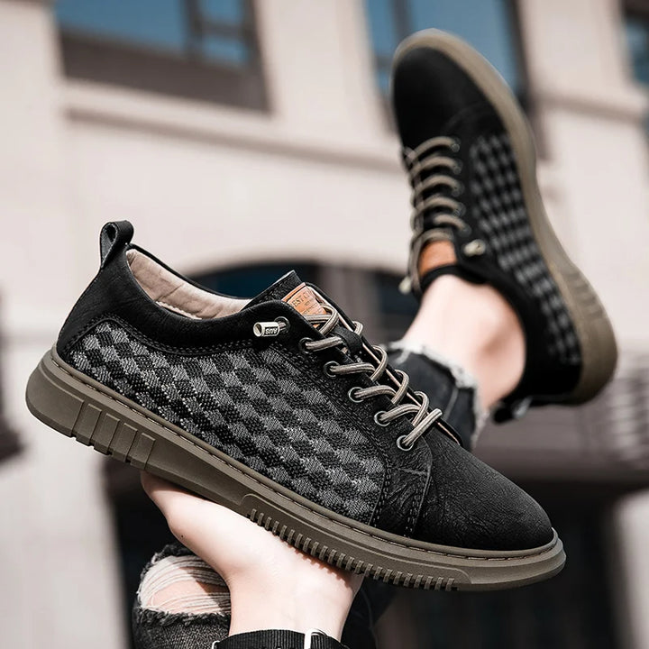 Genuine Leather & Mesh Low-Top Sneaker