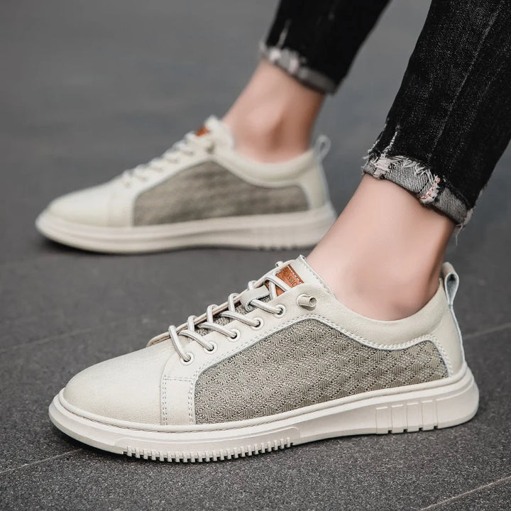 Genuine Leather & Mesh Low-Top Sneaker