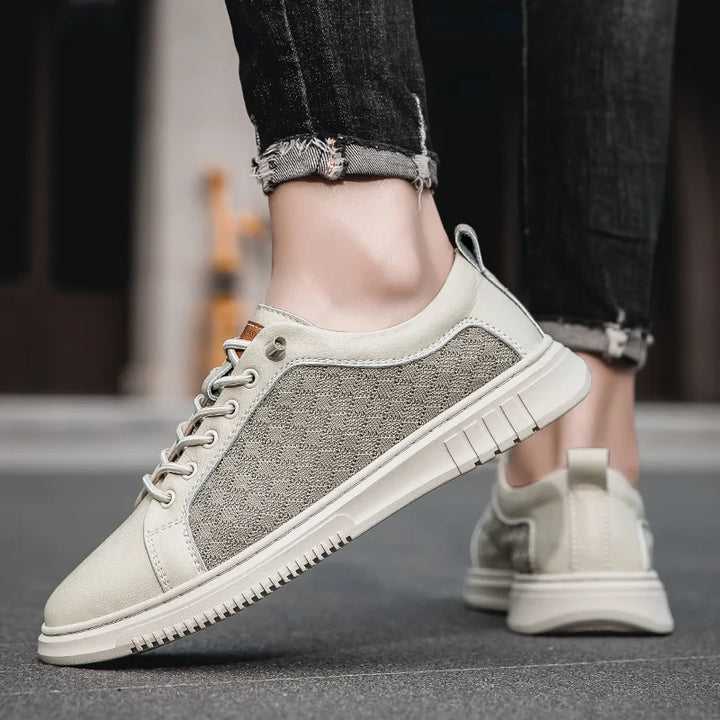 Genuine Leather & Mesh Low-Top Sneaker