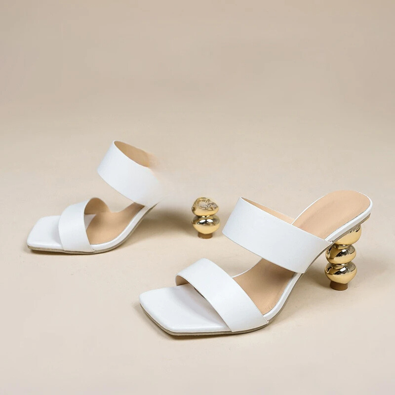 Gold Statement Square Toe Sandals