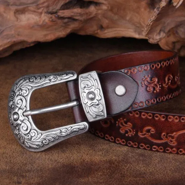 Genuine Leather Embossed Western Belt