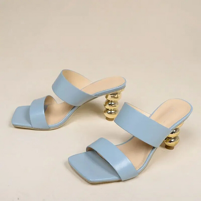 Gold Statement Square Toe Sandals