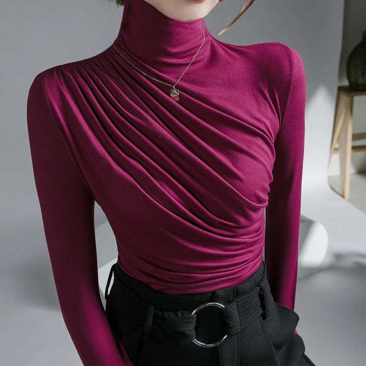 Draped Silky Turtleneck Top