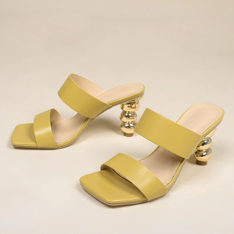 Gold Statement Square Toe Sandals