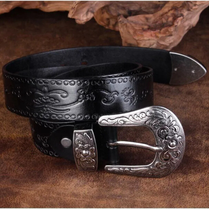 Genuine Leather Embossed Western Belt