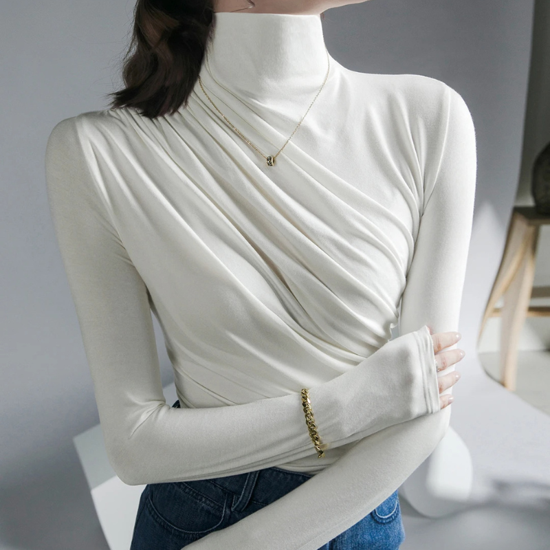 Draped Silky Turtleneck Top