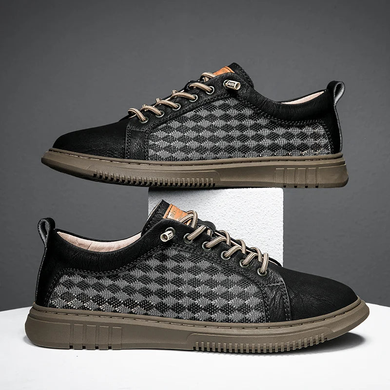 Genuine Leather & Mesh Low-Top Sneaker