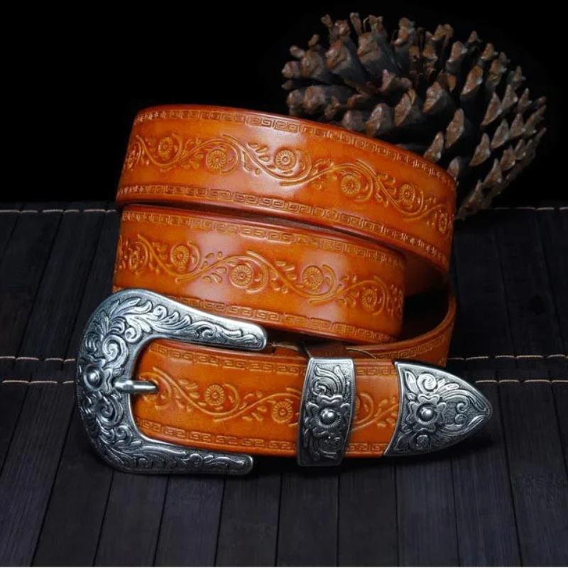 Genuine Leather Embossed Western Belt