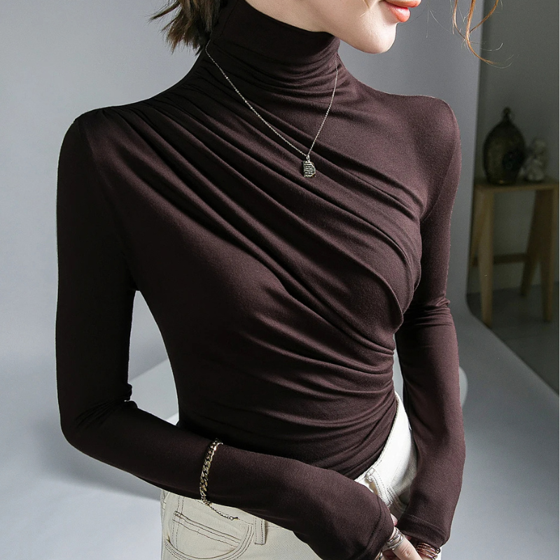 Draped Silky Turtleneck Top