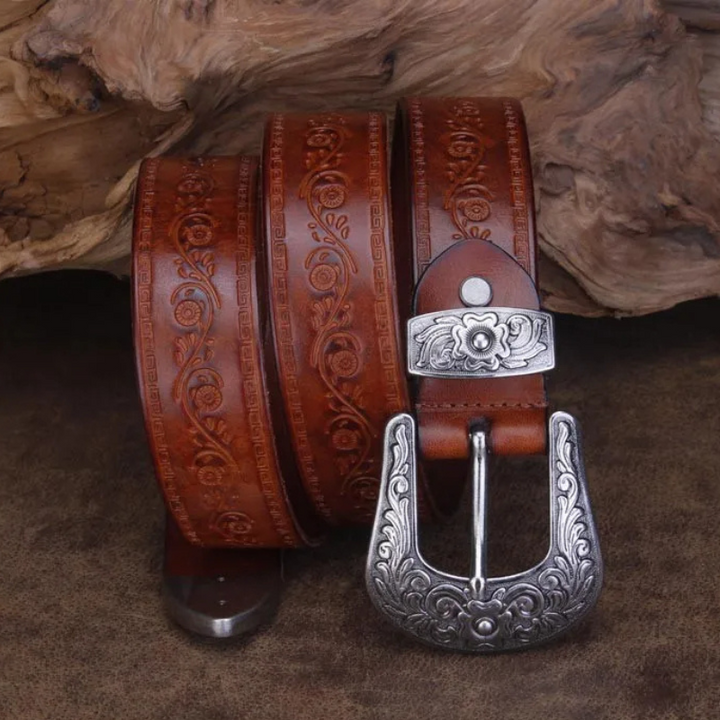 Genuine Leather Embossed Western Belt