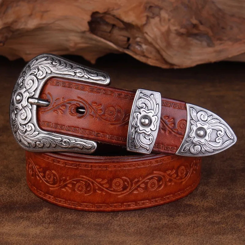 Genuine Leather Embossed Western Belt