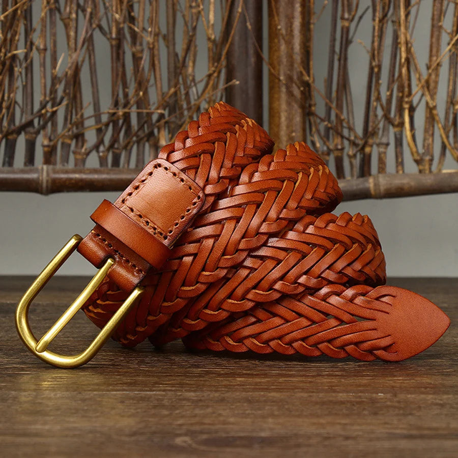 Full Grain Genuine Leather Woven Belt