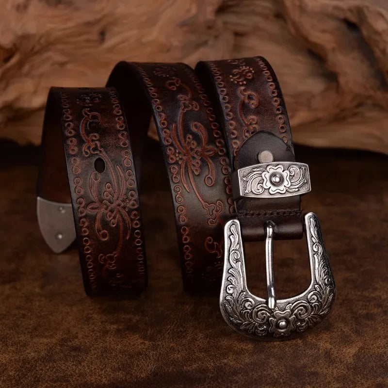 Genuine Leather Embossed Western Belt