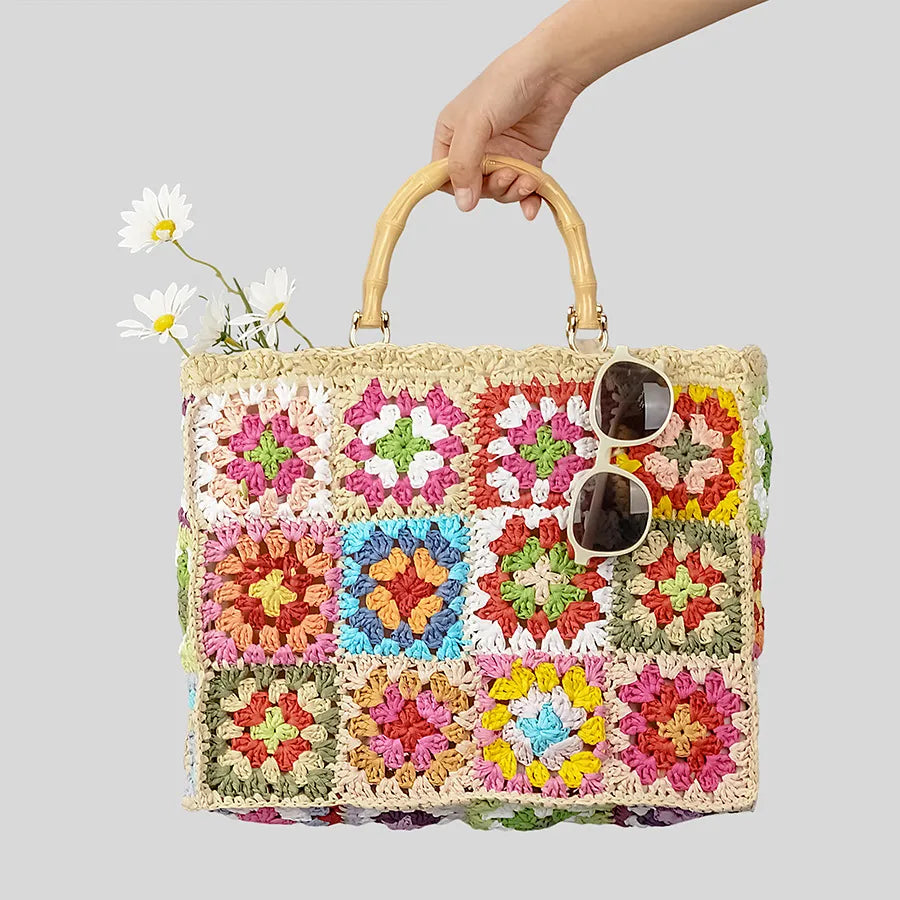 Bohemian Granny Straw Bag