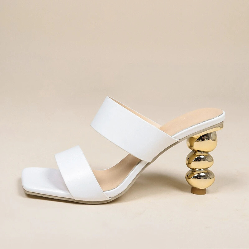 Gold Statement Square Toe Sandals